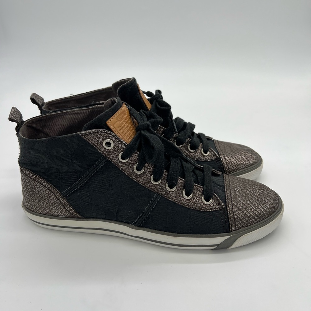 Coach Indiana Hi Top Sneakers Signature Jacquard Canvas Size 8B